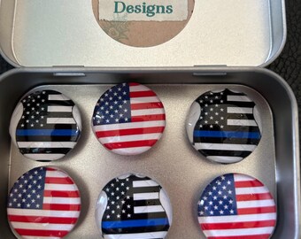 Set of Six Law Enforcement Glass Magnets | Police Officer Gift | Back the Blue Gift | PBA Gift | First Responder Gift | Stocking Stuffer