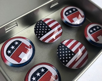 Set of Six Glass Republican Party Magnets | Stocking Stuffer | Conservative Gift | GOP | Political | DOGE | Right Wing | Trump MAGA