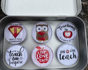 Set of Six Glass Teacher Magnets | Teacher | Stocking Stuffers | Teacher Gift | Classroom Magnets | Pollyanna | Secret Santa | Magnets
