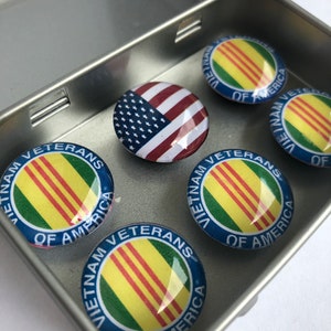 Set of Six Glass Vietnam Veterans Magnets | Fridge Magnets | Veteran Gift | Stocking Stuffer | United States Military | Vietnam War Veteran