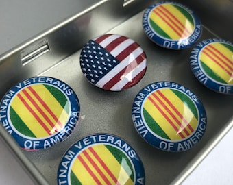 Set of Six Glass Vietnam Veterans Magnets | Fridge Magnets | Veteran Gift | Stocking Stuffer | United States Military | Vietnam War Veteran