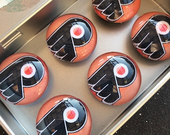 Set of Six Glass Magnets - Philadelphia Flyers - NHL - Hockey - Philly Philly - Work Exchange Gift - Stocking Stuffer - Flyers Fans