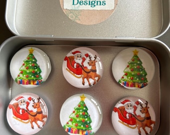 Set of Christmas Glass Magnets | Christmas Tree Magnet | Santa Gift | Christmas | Teacher Gift | Pollyanna | Stocking Stuffer | Secret Santa