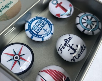 Set of Six Glass Nautical Magnets | Work Exchange | Boat Life Fridge Magnets | Coworker Gift | Stocking Stuffer | Summer Beach Lake House