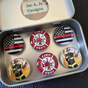 Set of Six Firefighter Glass Magnets | Firefighter Gift | Volunteer Firefighter Gift | Fireman | First Responder Gift | Stocking Stuffer
