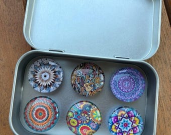 Mandala Glass Magnets | Boho Glass Magnets | Strong Glass Magnets | Hippie Magnets | 1960s Magnets | Colorful Mandala | Stocking Stuffer