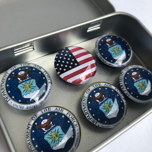 Set of Six Glass Air Force Magnets | Fridge Magnets | Veteran Gift | Stocking Stuffer | Department of the Air Force | United States Military
