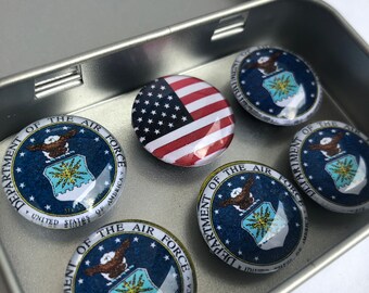 Set of Six Glass Air Force Magnets | Fridge Magnets | Veteran Gift | Stocking Stuffer | Department of the Air Force | United States Military