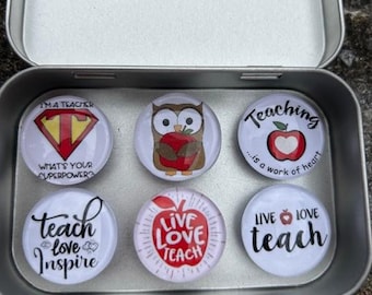 Set of Six Glass Teacher Magnets | Teacher | Stocking Stuffers | Teacher Gift | Classroom Magnets | Pollyanna | Secret Santa | Magnets