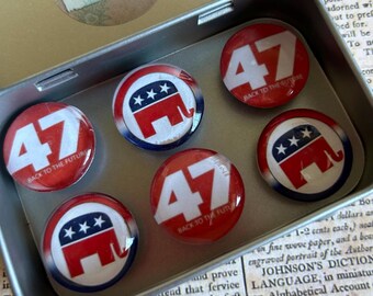 Set of Six Glass Trump 47 Magnets | 47 | Conservative Gift | GOP | Political | Trump | Right Wing | MAGA | Republican Gift