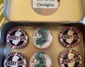 Set of Six Glass Magnets - Jersey Girl Magnets - Jersey Girl Gift - Jersey Shore - Stocking Stuffers - Garden State - New Jersey Girl