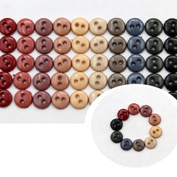 50 small 1/4" (6mm) round Buttons for Sewing, Knitting and craft. Tiny Doll Buttons. Buttons Collection. 10 colors set.