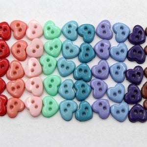 50 small 6 mm Buttons for Sewing, Knitting and craft. Tiny Doll Buttons. Mini hearts Collection. 10 colors set.