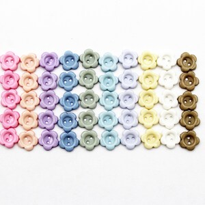 50 Small 8 mm, 1/3inch flower Buttons. New colors. Doll clothes Buttons. 10 pastel colors in one set.