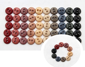 50 small 1/4" (6mm) round Buttons for Sewing, Knitting and craft. Tiny Doll Buttons. Buttons Collection. 10 colors set.
