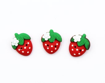 Decorative buttons. Set of three strawberry shape two hole cute buttons.
