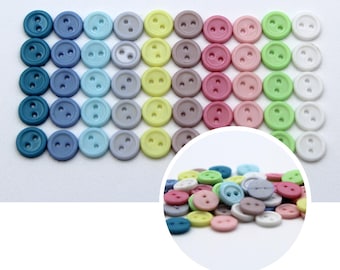 Tiny Doll Buttons. 50 small 1/4 inch, (6mm) round buttons for sewing, knitting and craft. Set of 10 pastel colors.