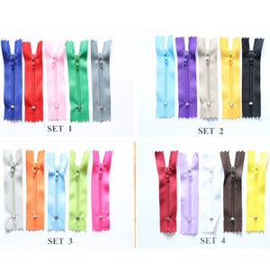 Small zipper for doll clothes. Set of 5 Size 7,5cm, 3 inch. Tiny Multi color zippers for doll clothes. 5 colors set.