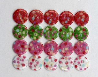 20 Small 12 mm Buttons for Sewing, Knitting, and craft, Doll Buttons. Kids buttons. 4 colors in one set.