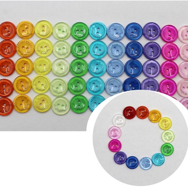 Small buttons. 13 colors set. 13mm 2 Holes Plastic Buttons. Kids shirt buttons.
