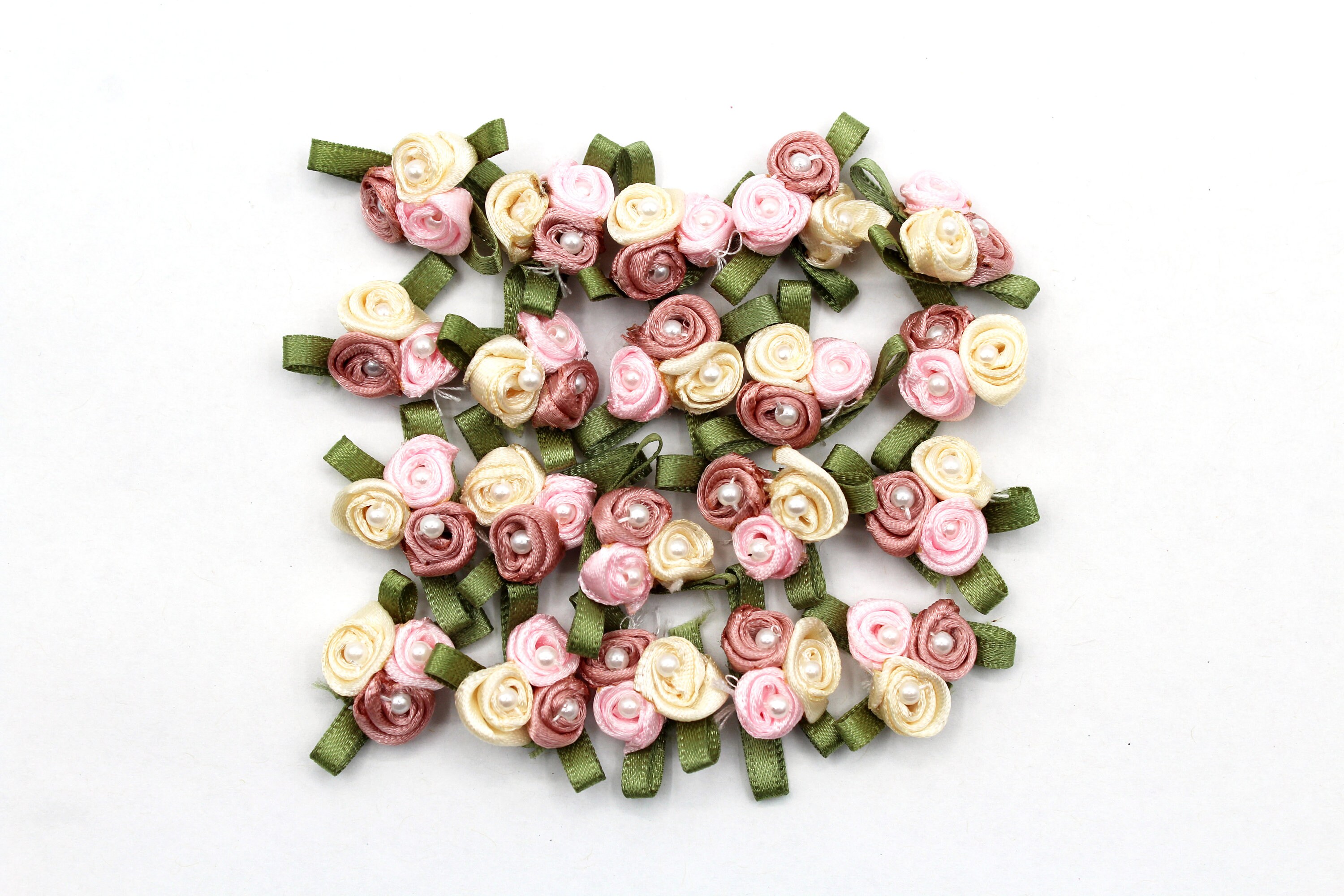 4189 Mini Satin Roses Lace Hatband Pearl Stud Bead Adjustable Size Hatband B2-L | 11 Row Stretch Pearl with Red/Pink Rose – The  main image 2