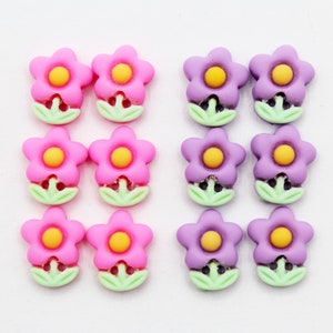 Decorative buttons. Set of six pink or lavender flower shape two hole cute buttons.