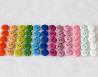 60 Small 10 mm Buttons for Sewing, Knitting, and craft, Tiny Doll Buttons. 12 colors in one set.