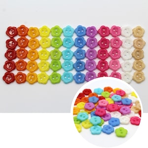 Flower shape buttons. 10 mm, 3/8 inch  Doll Buttons. Craft buttons. Set of 12 colors, 60pcs.