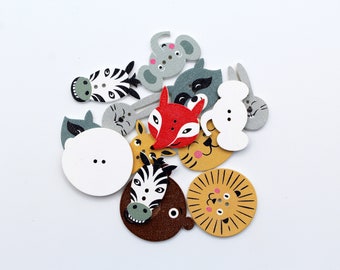 送料無料☆アンティーク雑貨　アニマル根付　7体セット Wild Animal Buttons. Zoo Animals Wooden Buttons. 14 Buttons