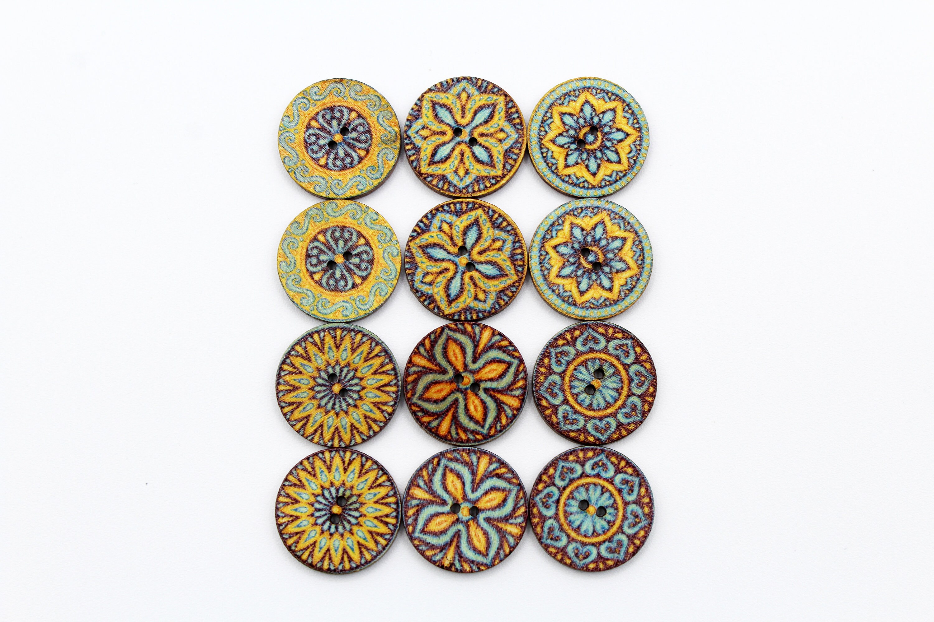 Decorative Wooden Buttons. Mandala Design, Round 20mm, 3/4", 2 Holes ...
