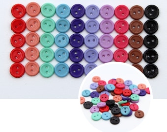 Tiny Doll Buttons. 50 small 1/4 inch, (6mm) round buttons for sewing, knitting and craft. buttons collection. 10 bright colors set.
