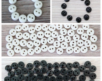 50 Tiny 6 mm White or Black Buttons for Sewing, Knitting and doll clothes. 6 mm Resin Buttons, Wholesale Bulk Buttons. Tiny Doll Buttons