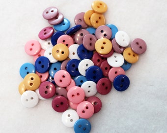Small 10mm Buttons, set of 70 buttons, Tiny Doll Buttons. 7 colors in one set.