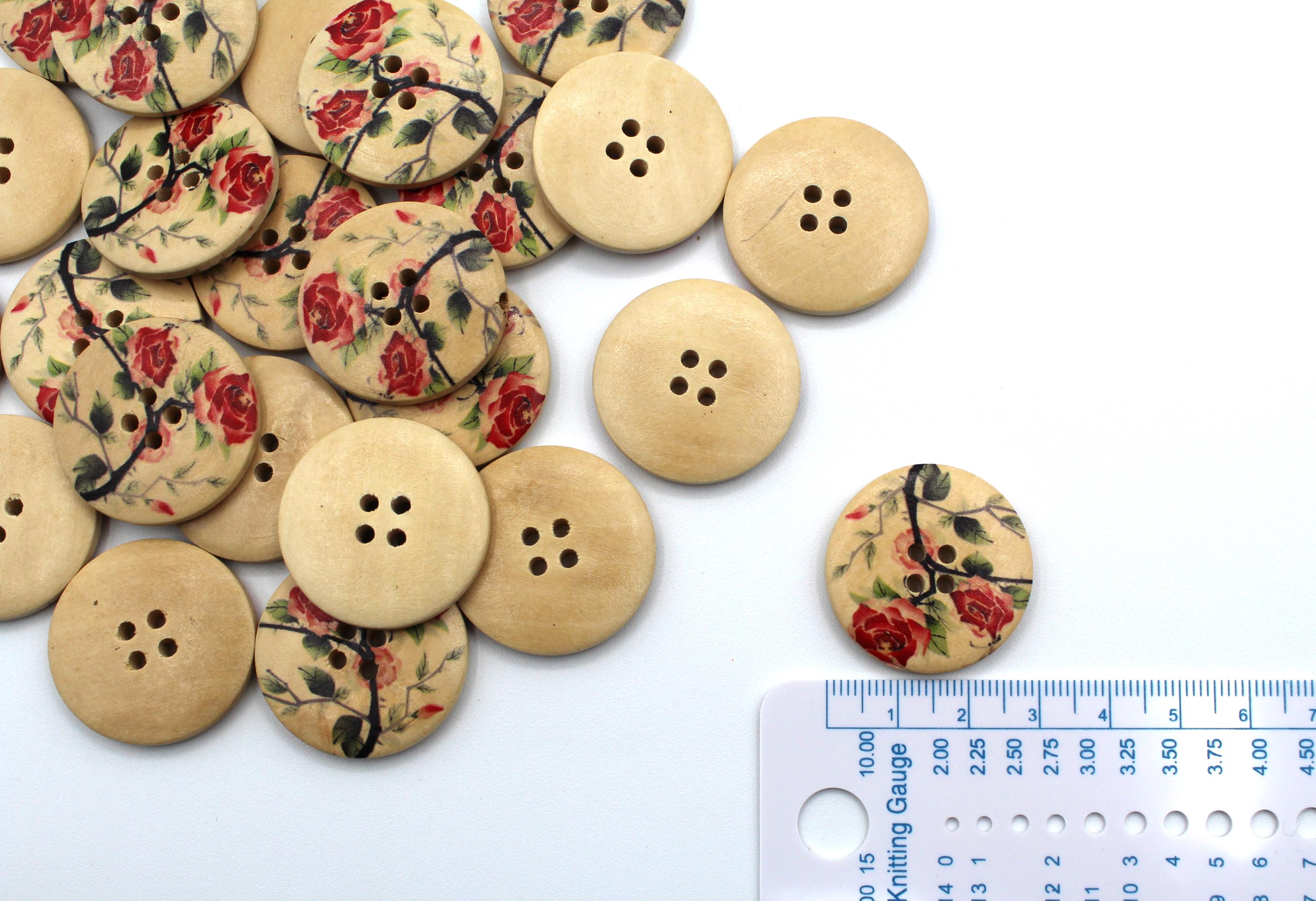 Extra Large Buttons. Wooden Buttons With Flowers Roses Design. 30mm ...