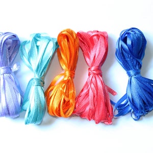 Decorative Satin 1/8 inch, 3 mm ribbon for sewing, knitting and craft. Set of 5 colors. 25 Meters.