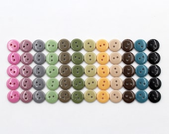 60 Small 10 mm Buttons. New colors. Craft buttons. Tiny Doll Buttons. 12 colors in one set.