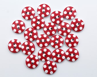 赤い水玉模様の樹脂ボタン10個入り：15mm 裁縫用品 - Etsy 日本