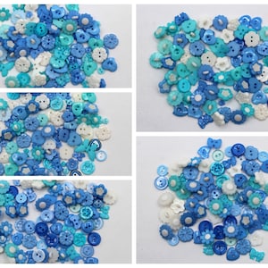 Mixed blue buttons for Craft and Sewing. Assorted buttons various sizes and designs.