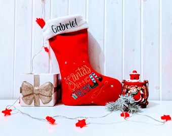 Calza natalizia artigianale ricamata e personalizzata in Feltro di lana e morbida pelliccetta