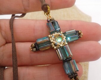 Tutorial Doppia Croce 3D/Modello fai da te Ciondolo con perline/Schema Croce