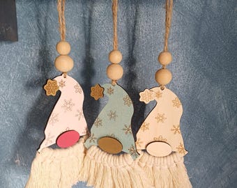 Archivo SVG de gnomo con barba de macramé, archivo para corte láser de decoración navideña de madera