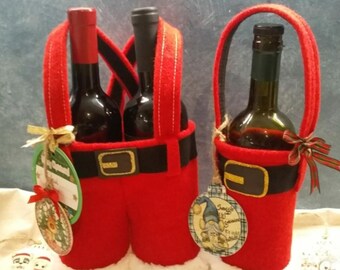 Calzoni di Babbo Natale- portabottiglie/portadolci- in Feltro di lana e morbida pelliccetta