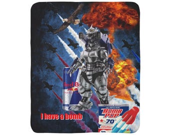 Retro MechaGodzilla explosiefleece sherpadeken | Retro frisdrankraket popart