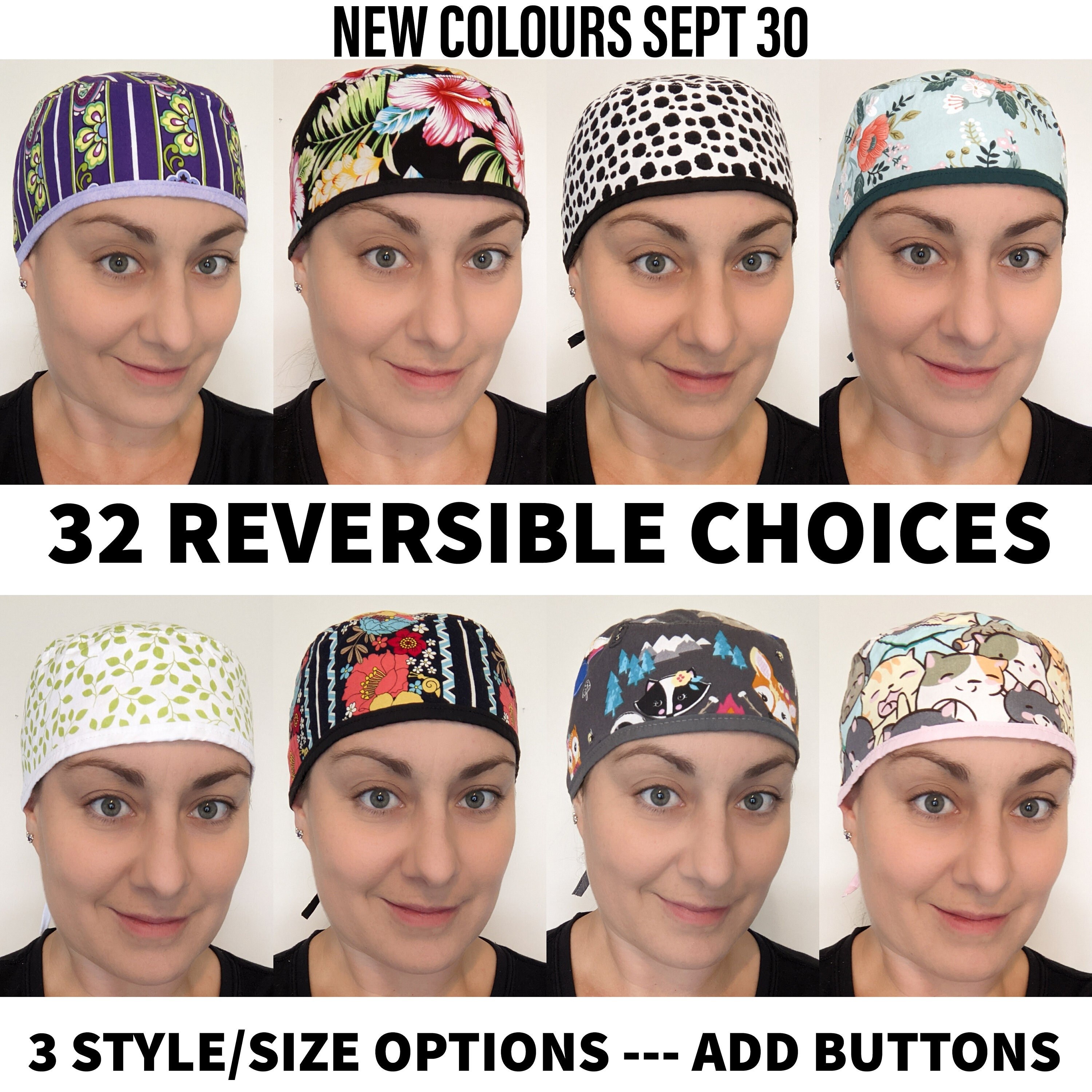Reversible SCRUB CAP - 100% Cotton Tie On Scrub Cap - 1 pc