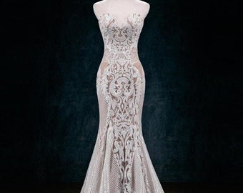 Mermaid Sheath Wedding Dress With Sequin Beading Design - Etsy