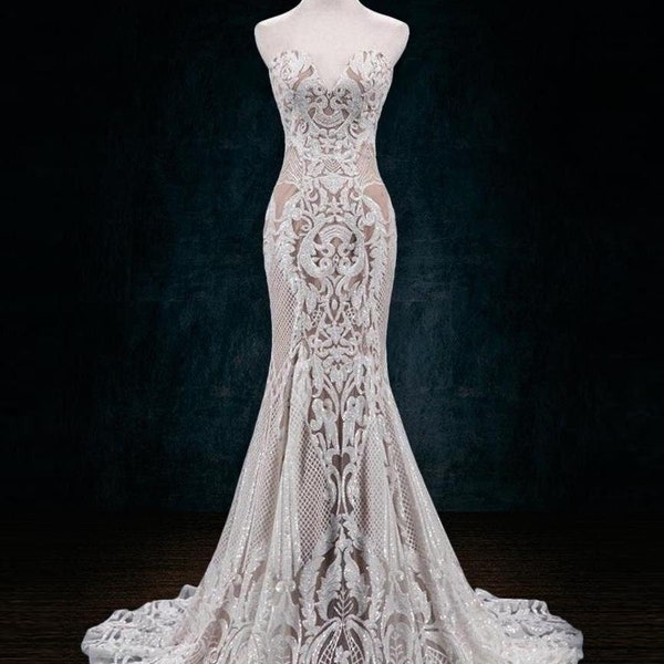 Mermaid Sheath Wedding Dress with Sequin Beading Design