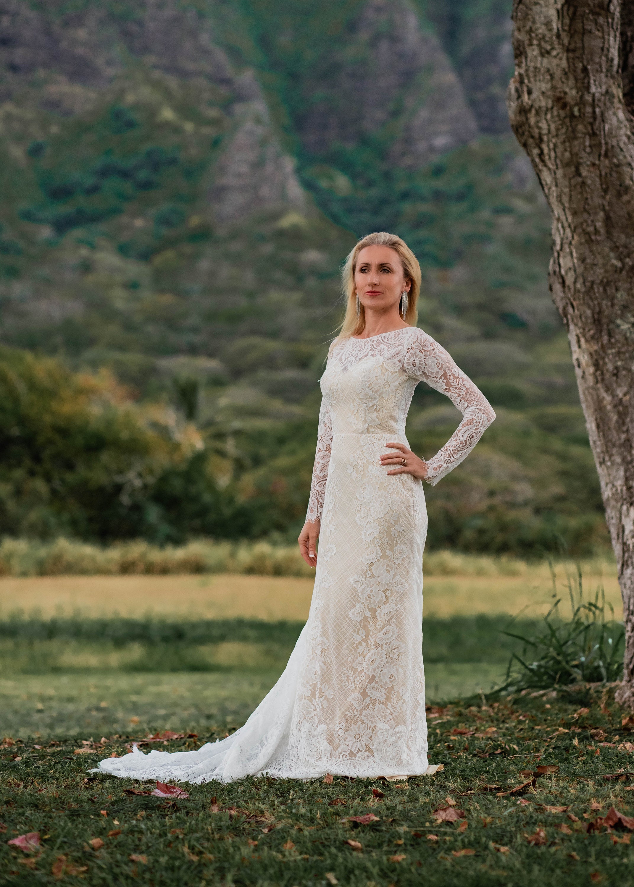 Mermaid Round Neck Long Sleeves Lace Long Wedding Dresses.DB10043 main image 1
