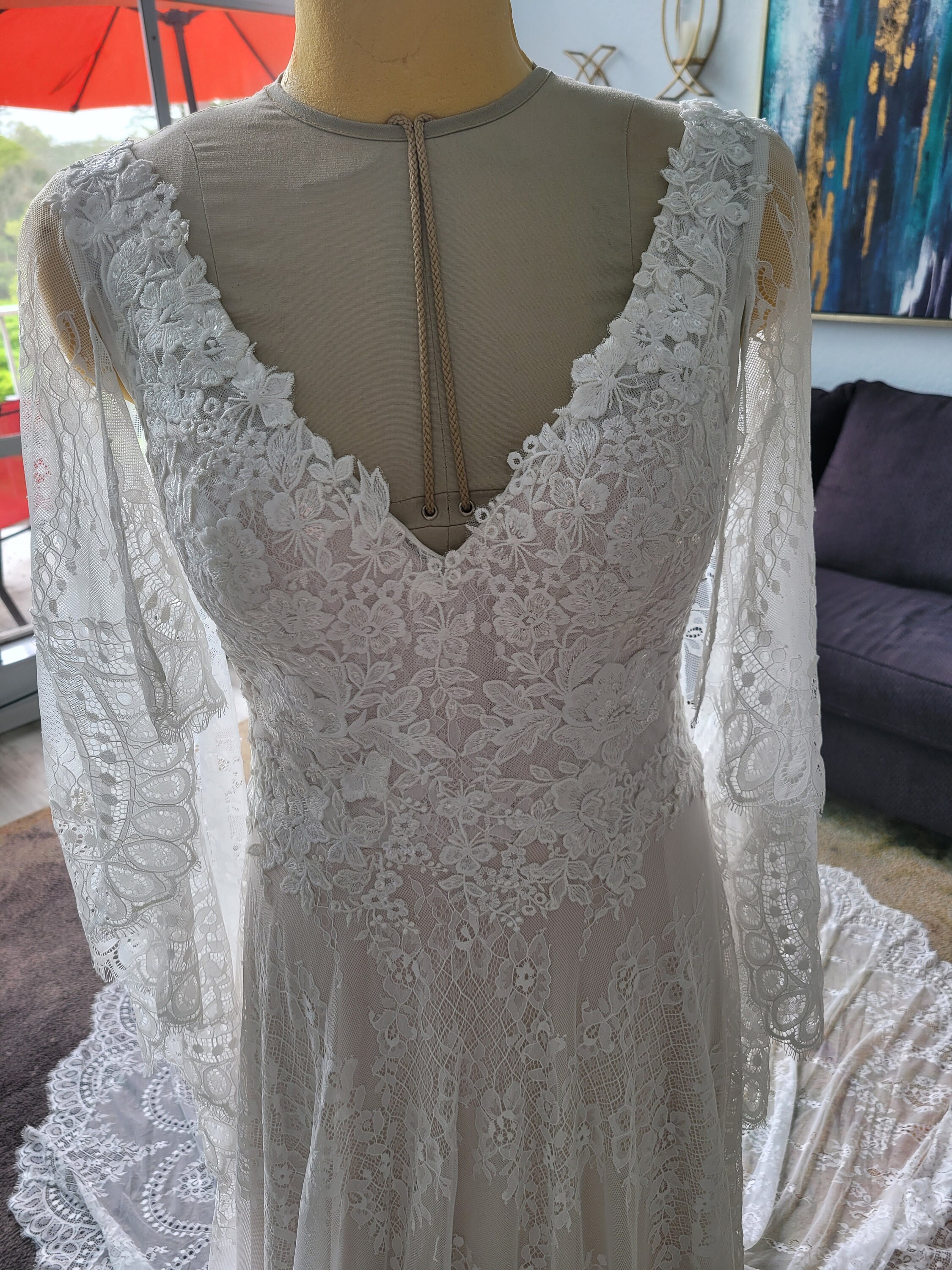 Lace Top V-neck A-line Dress with Jacket Spa