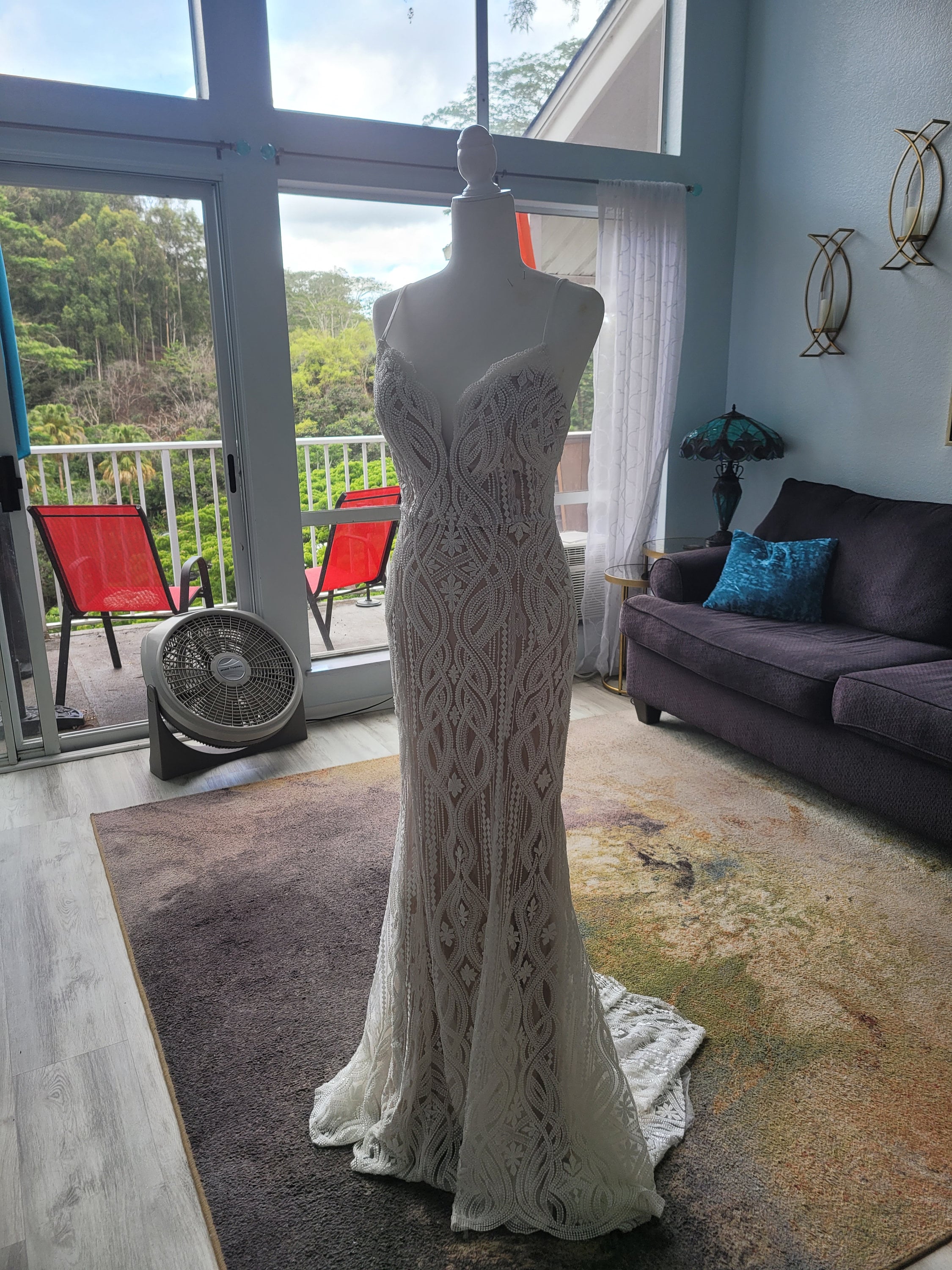 Plus Beaded Chain Detail Split Thigh Mermaid Hem Sequin Wedding Dress (Choker included)