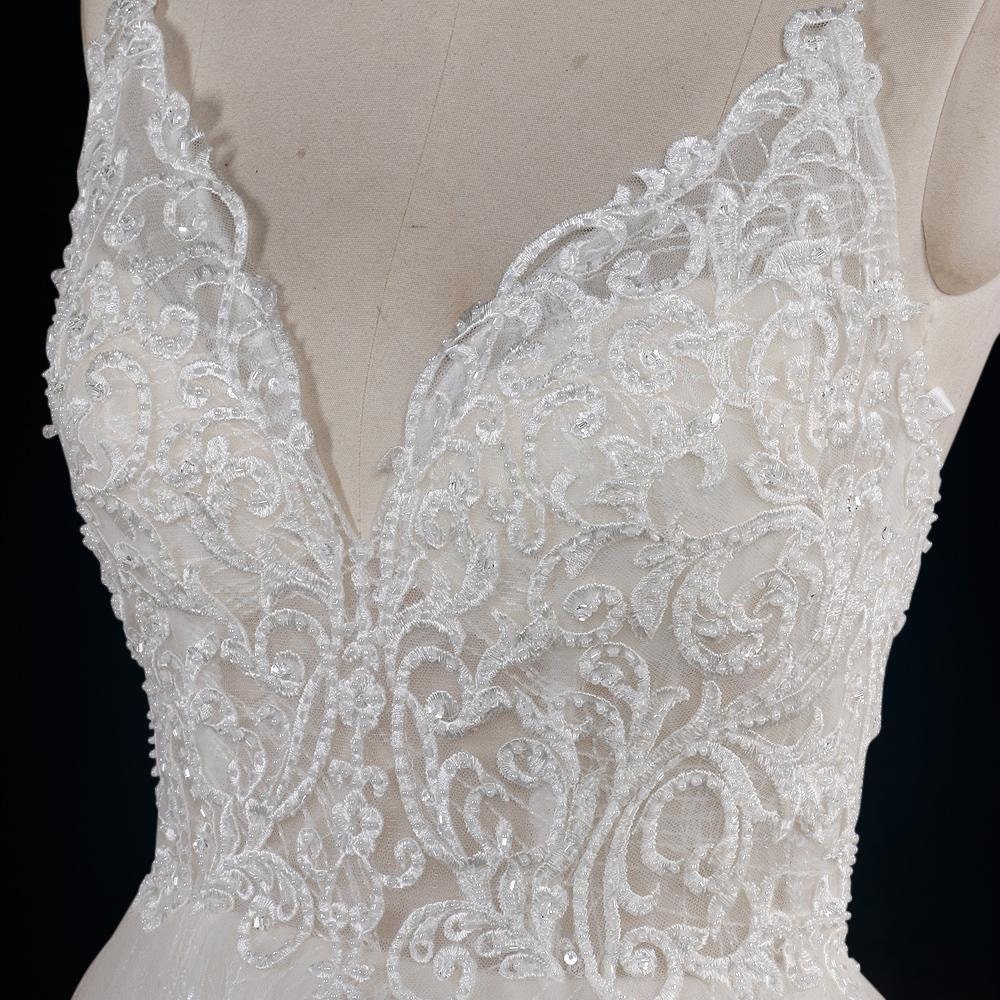 Elegant spaghetti straps sleeveless a-line lace Wedding Dresses